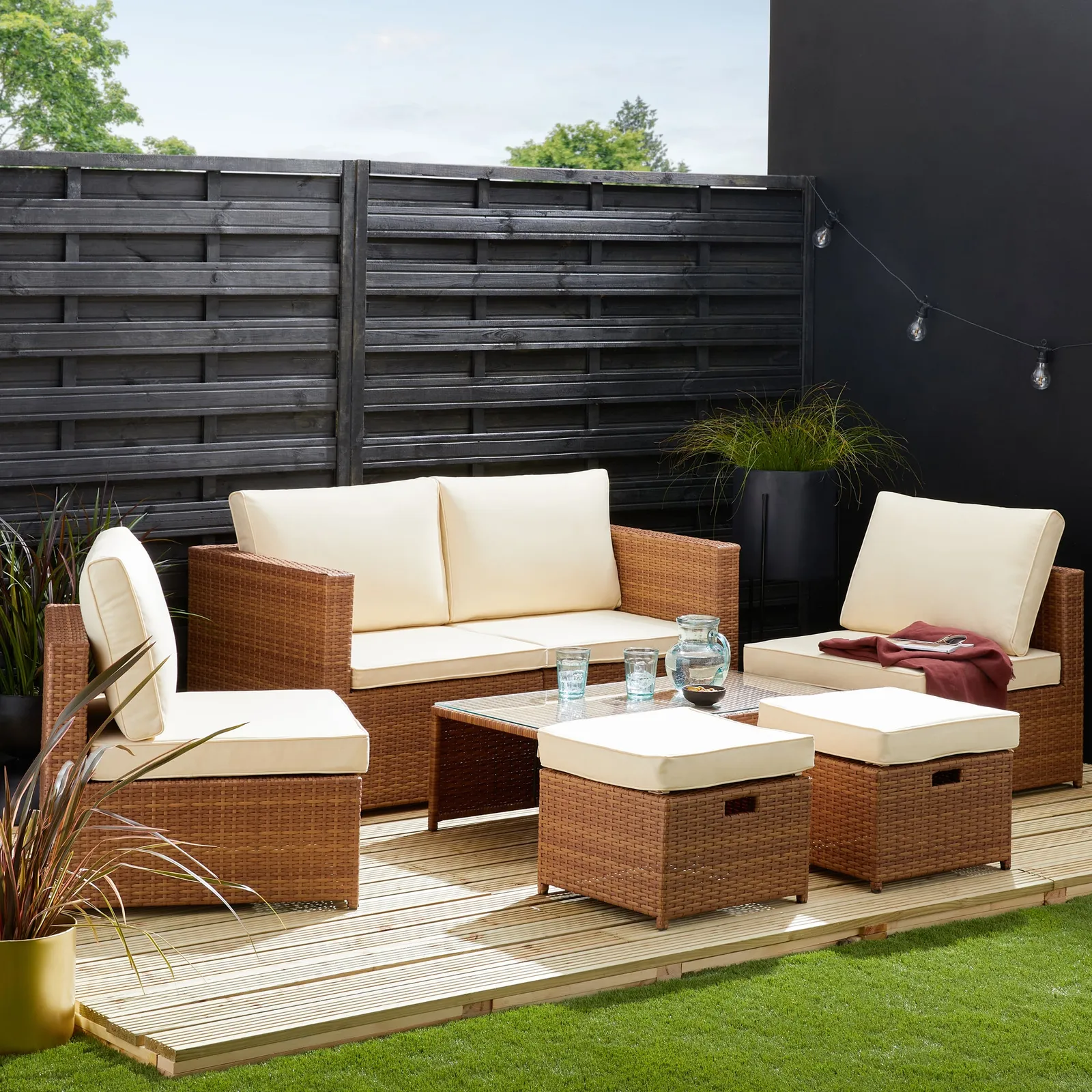 Cancun 4 Seater Rattan Taupe Modular Sofa Set Taupe