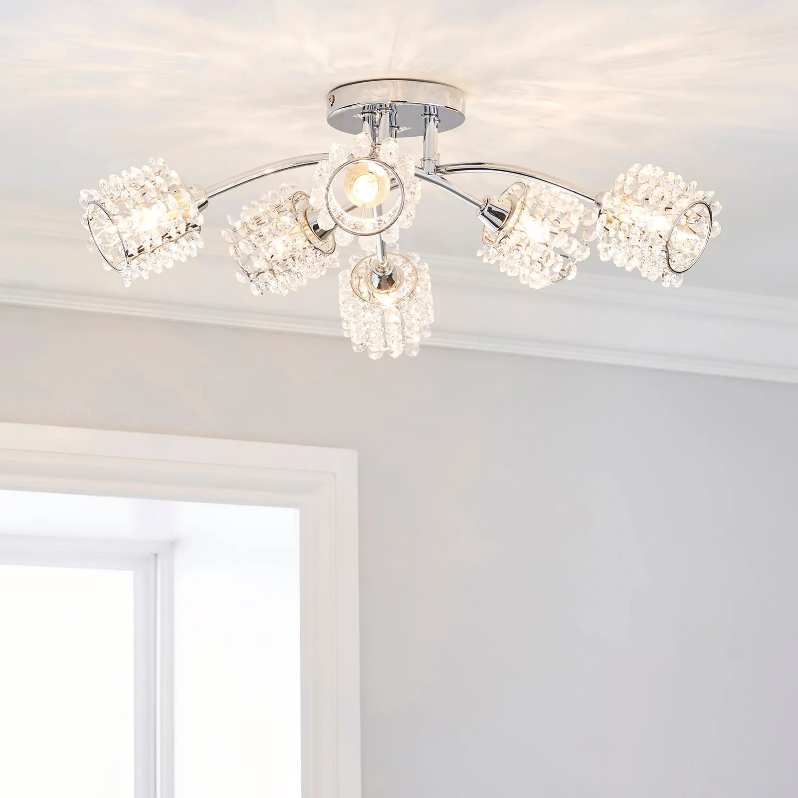 Jaimee 6 Light Jewel Chrome Semi-Flush Ceiling Fitting Chrome