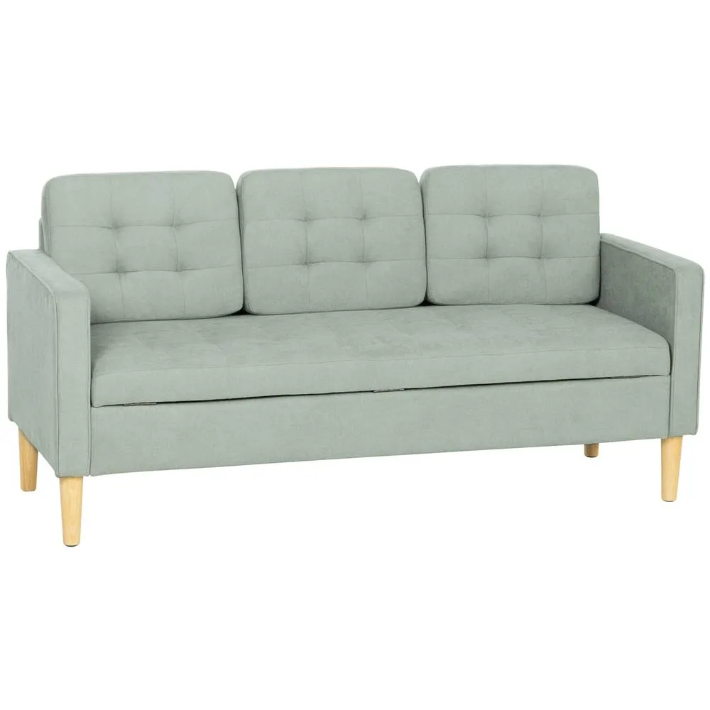 HOMCOM Modern 3 Seater Sofa with Hidden Storage & Rubber Wood Legs in Light Grey 2