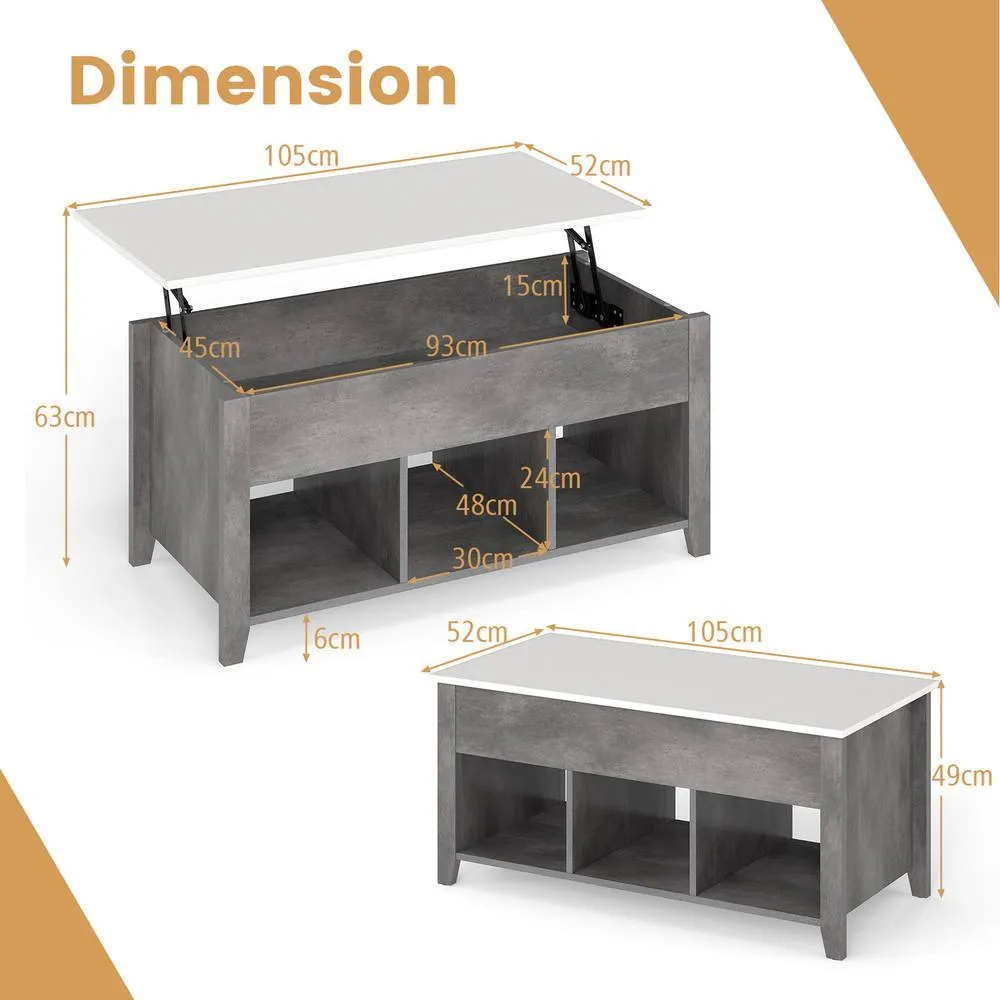 Costway Lift Up Coffee Table Rising Center Table Accent Table w/ Lift Top-Grey in Grey 4