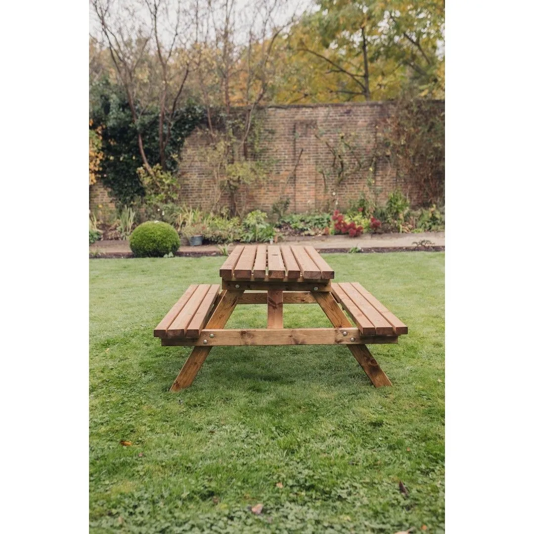 Churnet Valley Garden Furniture Ltd Valley Deluxe Picnic Table - L180 x W150 x H90cm - Partially Assembled in Brown 3