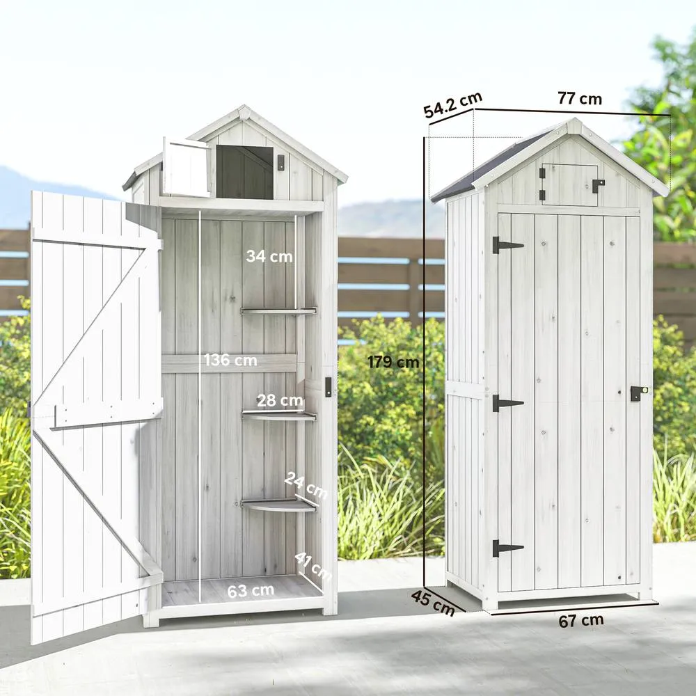 OUTSUNNY Wooden Garden Storage Shed Tool Storage Box, Light Grey 3