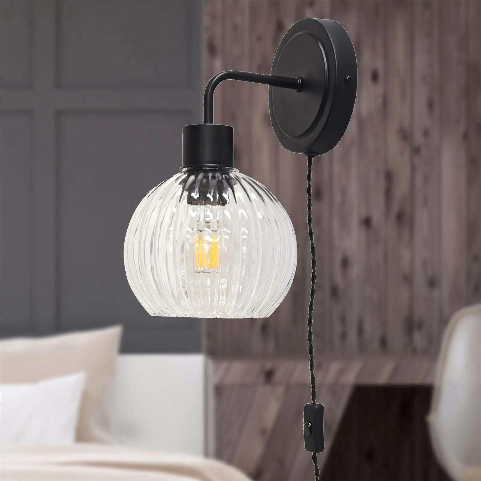 First Choice Lighting Toby - Black Plug in Wall Light Fitting Glass Not Included 4
