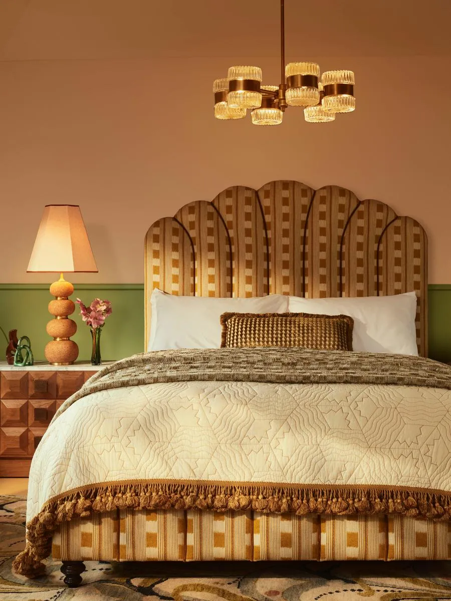 Manette Bed, Double, Woven Dotted Stripe, Ochre