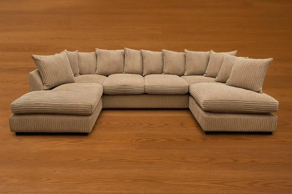 Bliss Furniture Jumbo Cord U Shaped Scatter Back Sofa Beige Modern & Super Comfy