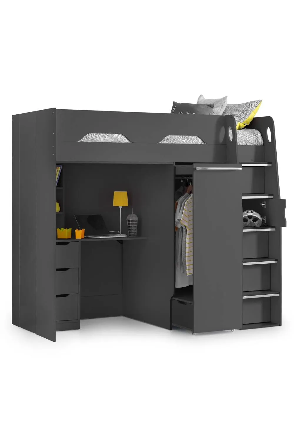 Julian Bowen Pegasus Highsleeper Loft Bed with Desk in Dark Grey 2