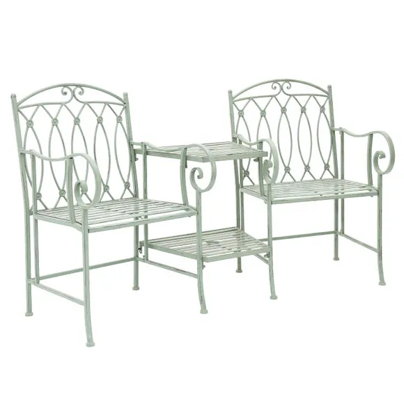 Charles Bentley Wrought Iron Sage Green Double Seat 4