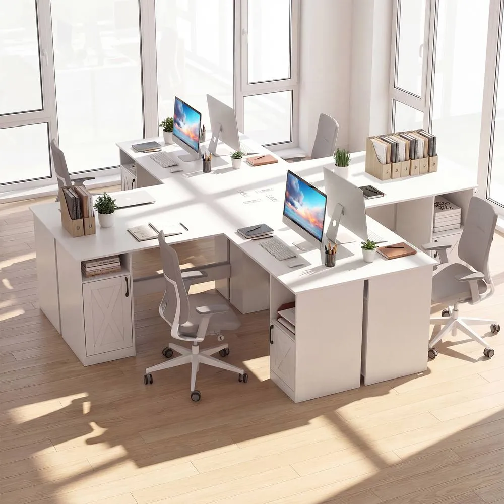 Costway 150 CM L Shaped Executive Desk with Charging Station in White 4