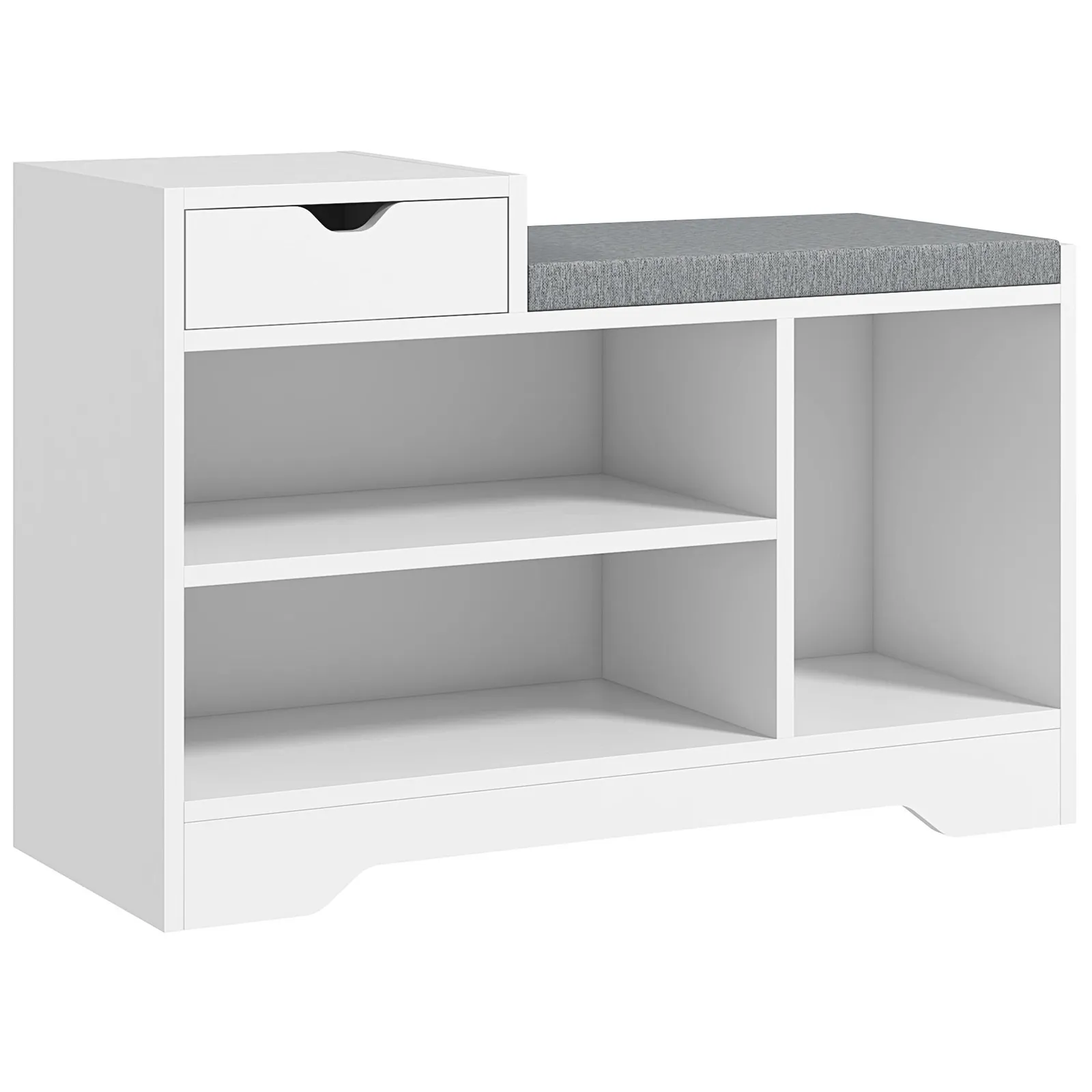 HOMCOM Upholstered Entryway Shoe Bench with Storage Drawer Open Shelf in White 2