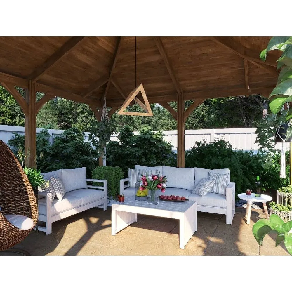 Dunster House Wooden Gazebo 4x4m Heavy Duty Patio Shelter Roof Shingles Leviathan in Brown 4