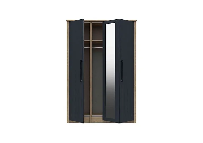 Chelsea 3 Door Bifold Wardrobe with Mirror Door and Silver Handles - Royal Blue