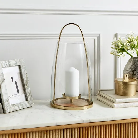 Gold and Wood Curved Lantern 2