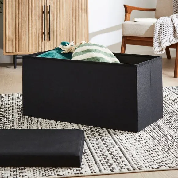 Faux Linen Rectangular Ottoman 2