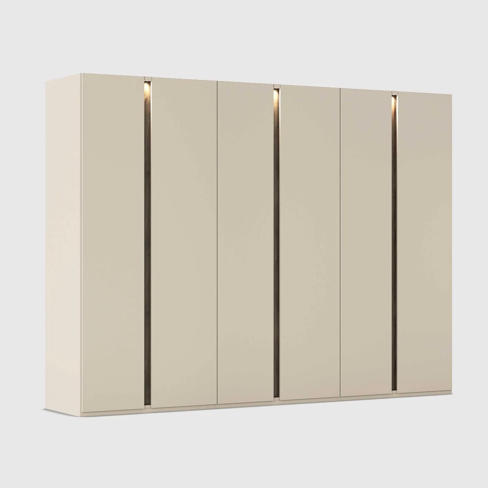 Arvada 6 Door Hinged Wardrobe With Lighting, Neutral Wood | Barker & Stonehouse