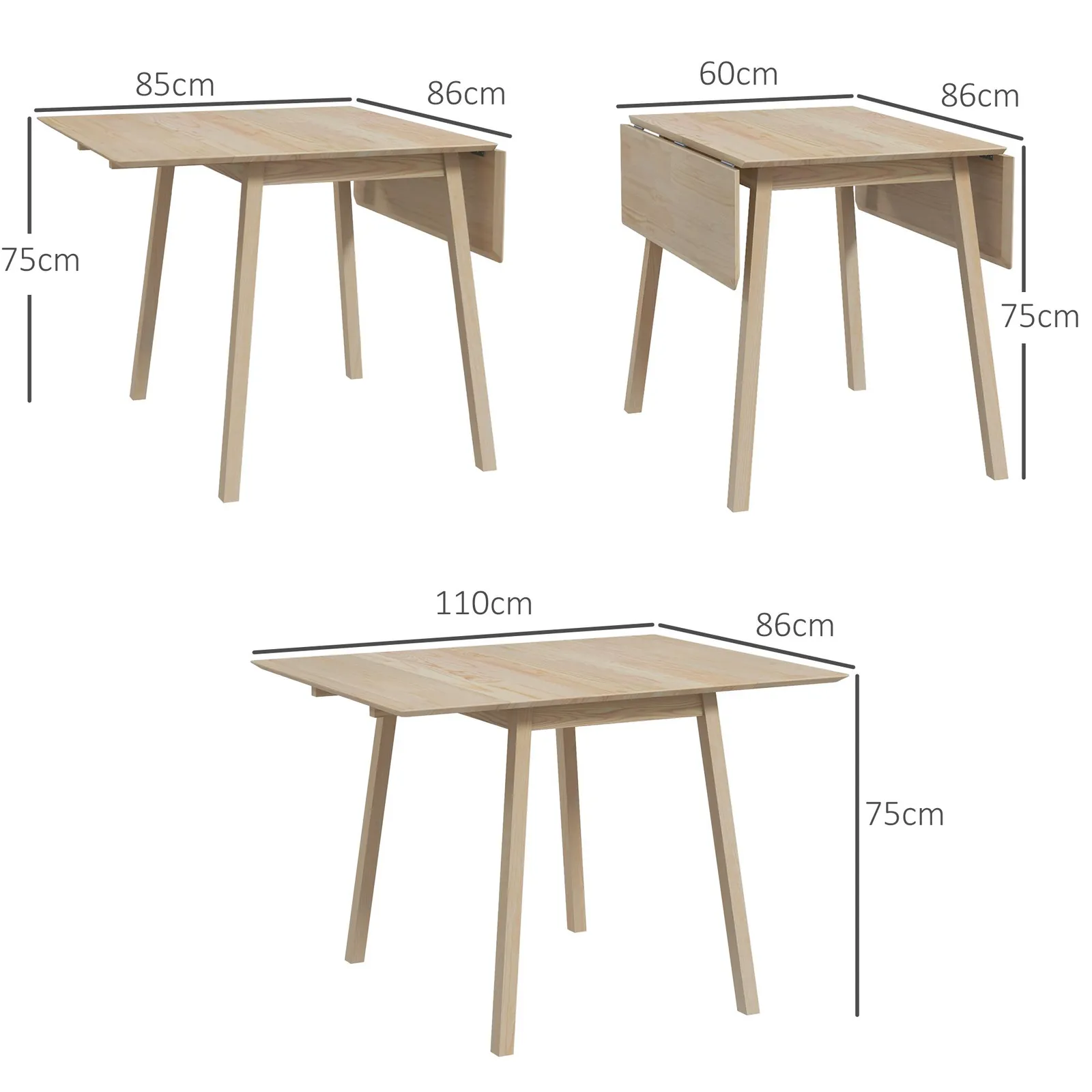 HOMCOM Kitchen Table for 2-4, Folding Drop Leaf Dining Table in Light Brown 3