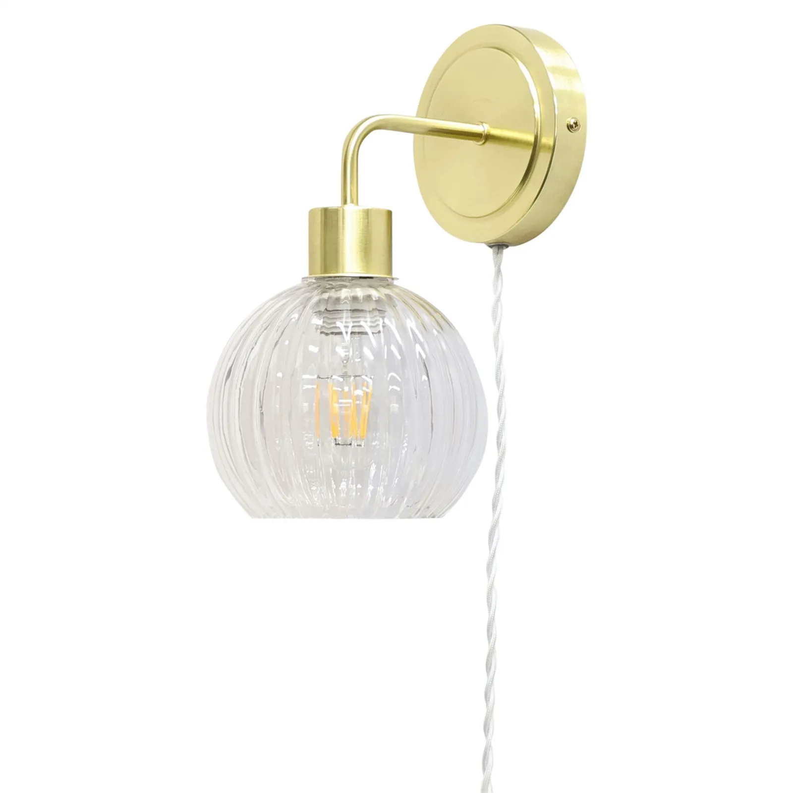 First Choice Lighting Set of 2 Toby - Satin Brass Plug in Wall Light Fittings Only in Gold 3