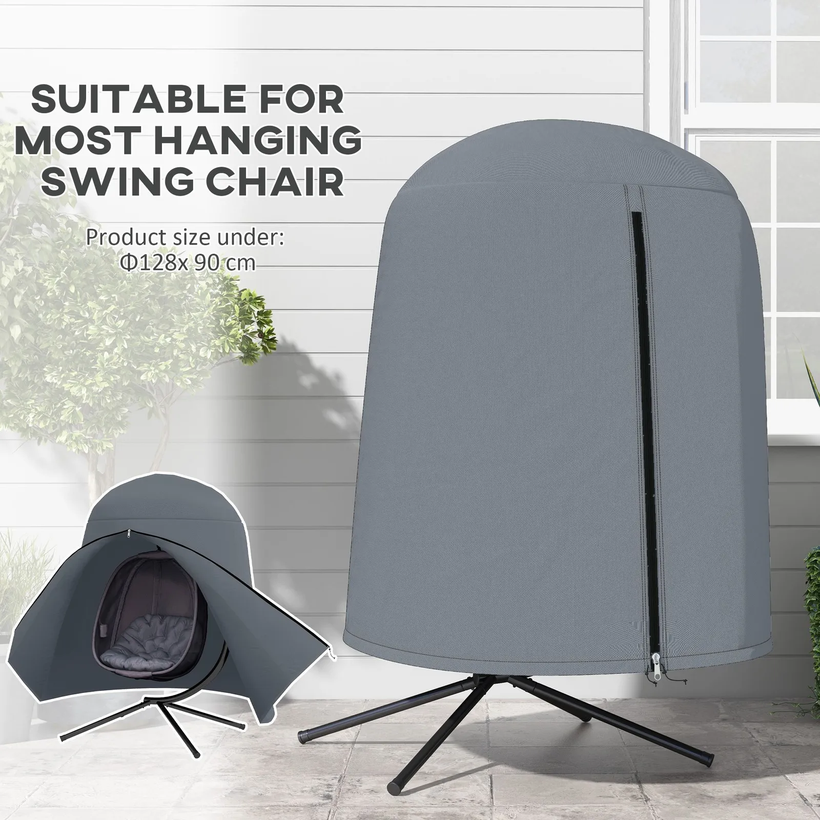OUTSUNNY Hanging Egg Chair Cover Outdoor Swing Chair Cover Waterproof, Grey 4