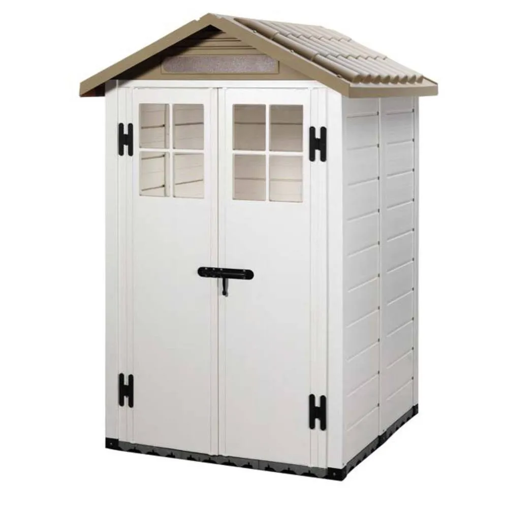 Shires Tuscany Evo 4x4' 100 Apex Plastic Shed Double Door with Two Windows in White