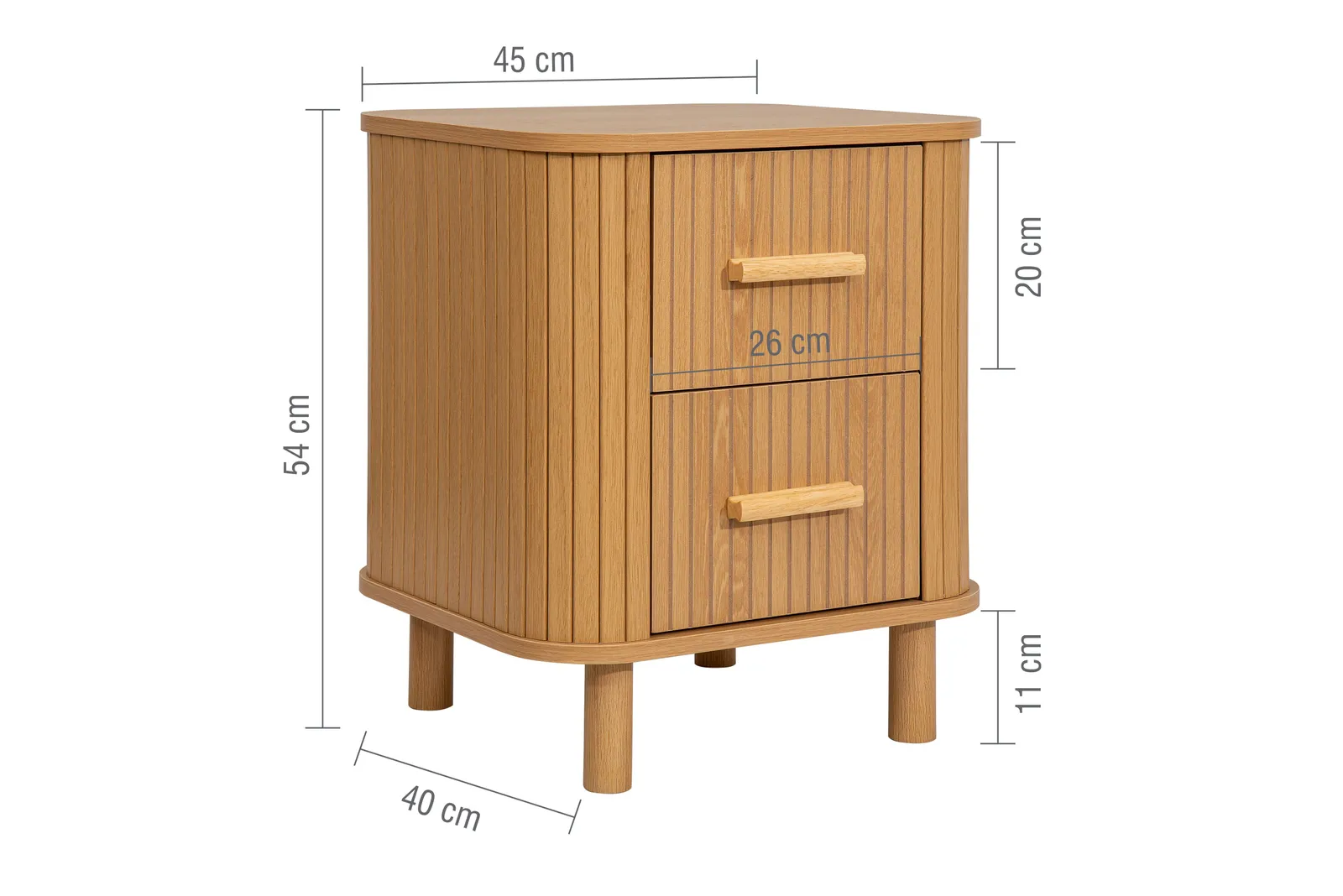 Birlea 2 Oak Brown Drawer Wooden Fluted Bedside Axel 6