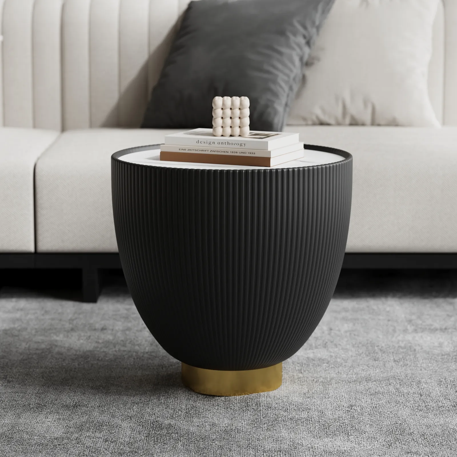 500mm Round Sintered Stone Leather Drum Coffee Table