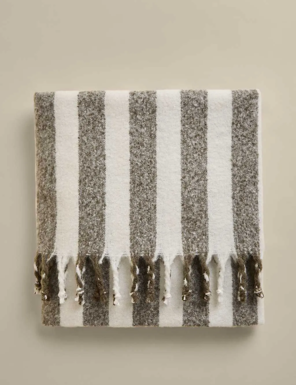 M&S Faux Mohair Striped Throw Khaki