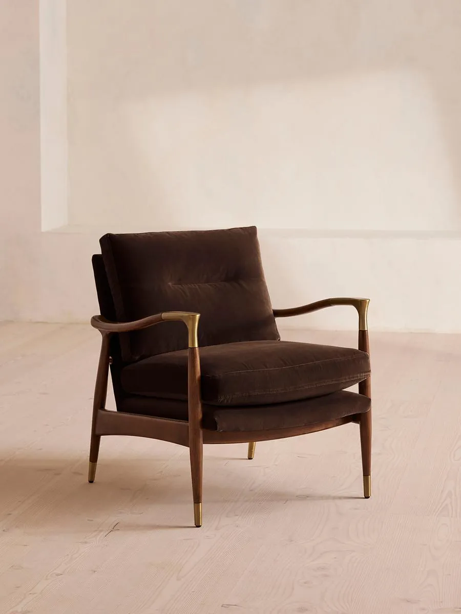 Theodore Armchair, Velvet, Chocolate Brown