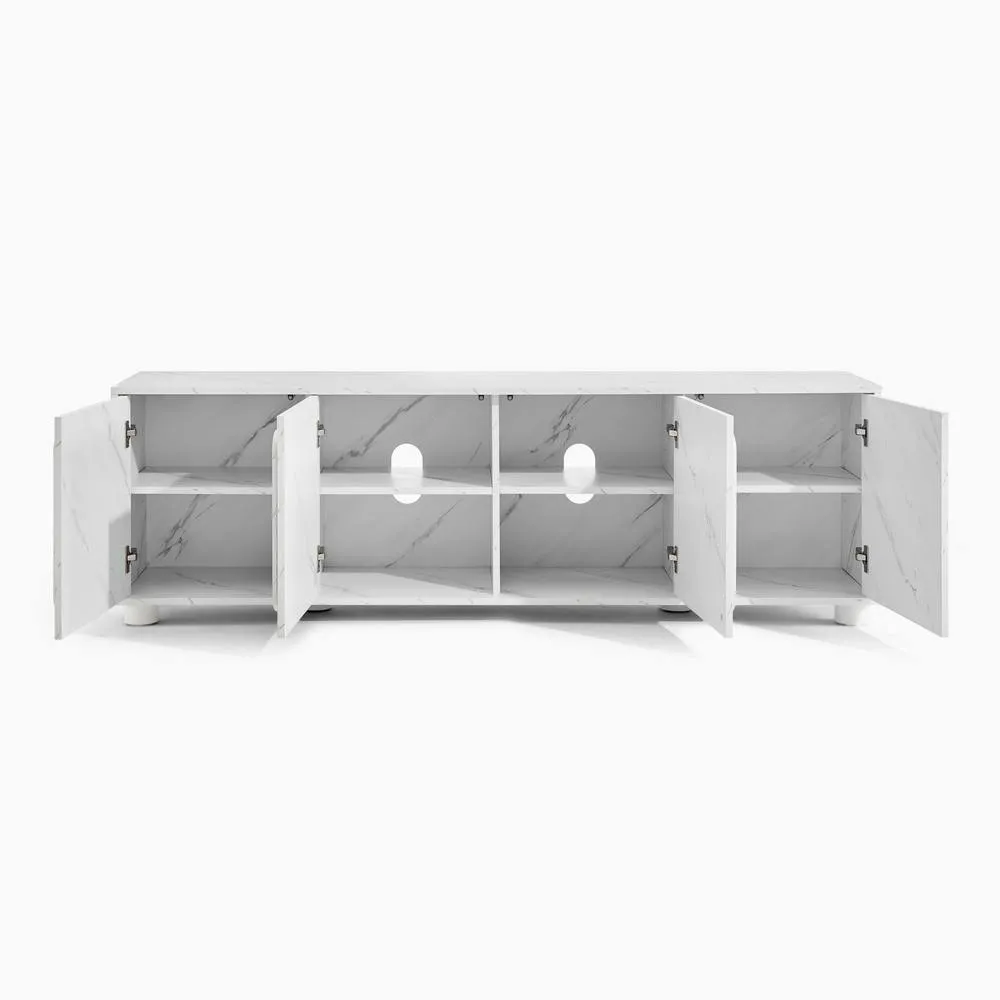 FurnitureboxUK Selene Marble Effect 4 Door Storage TV Stand in White 5