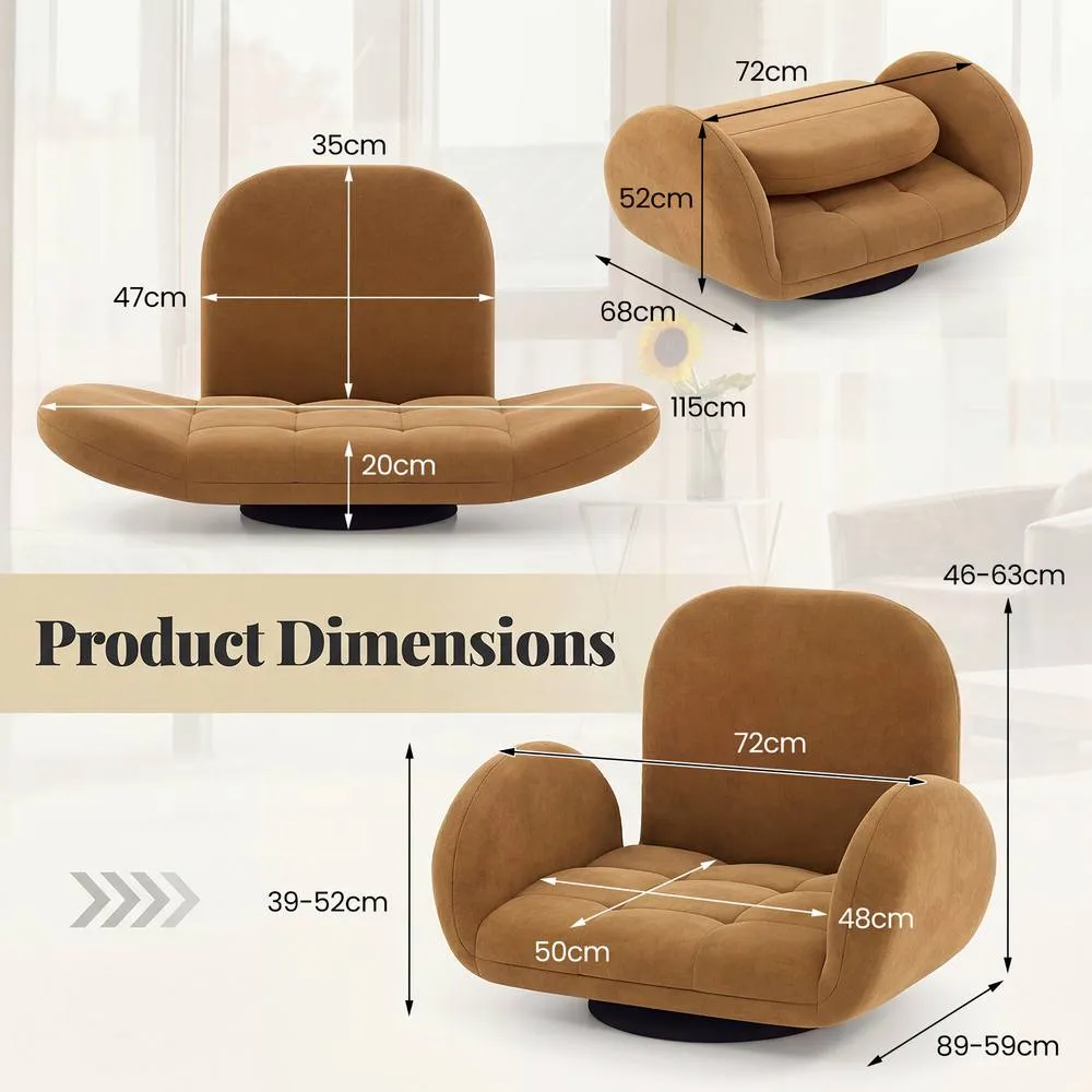 Costway Swivel Floor Chair Folding Gaming Chair Lazy Sofa Lounge Recliner in Brown 2
