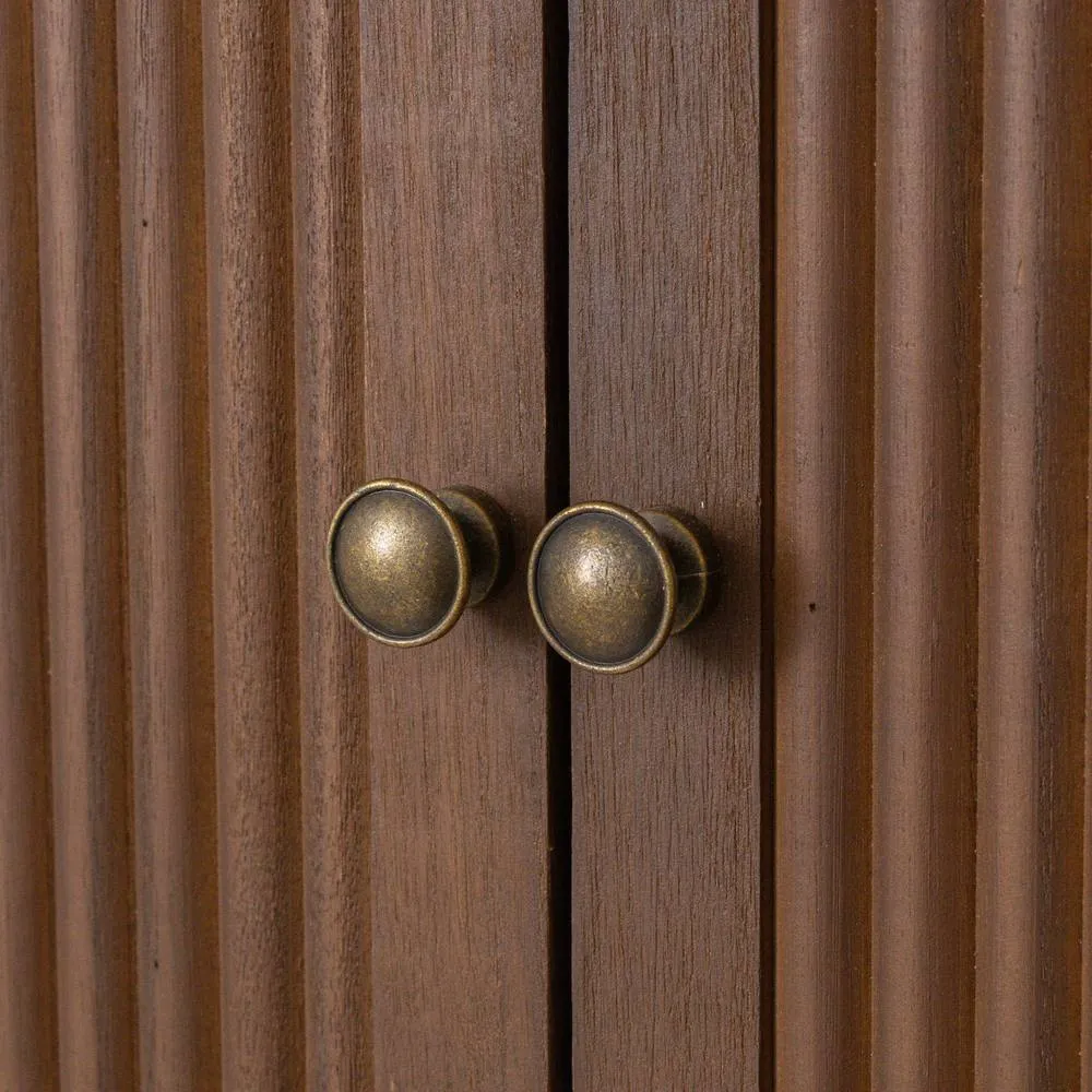 Melody Maison Dark Wood Reeded Wall Mounted Cabinet in Brown 3