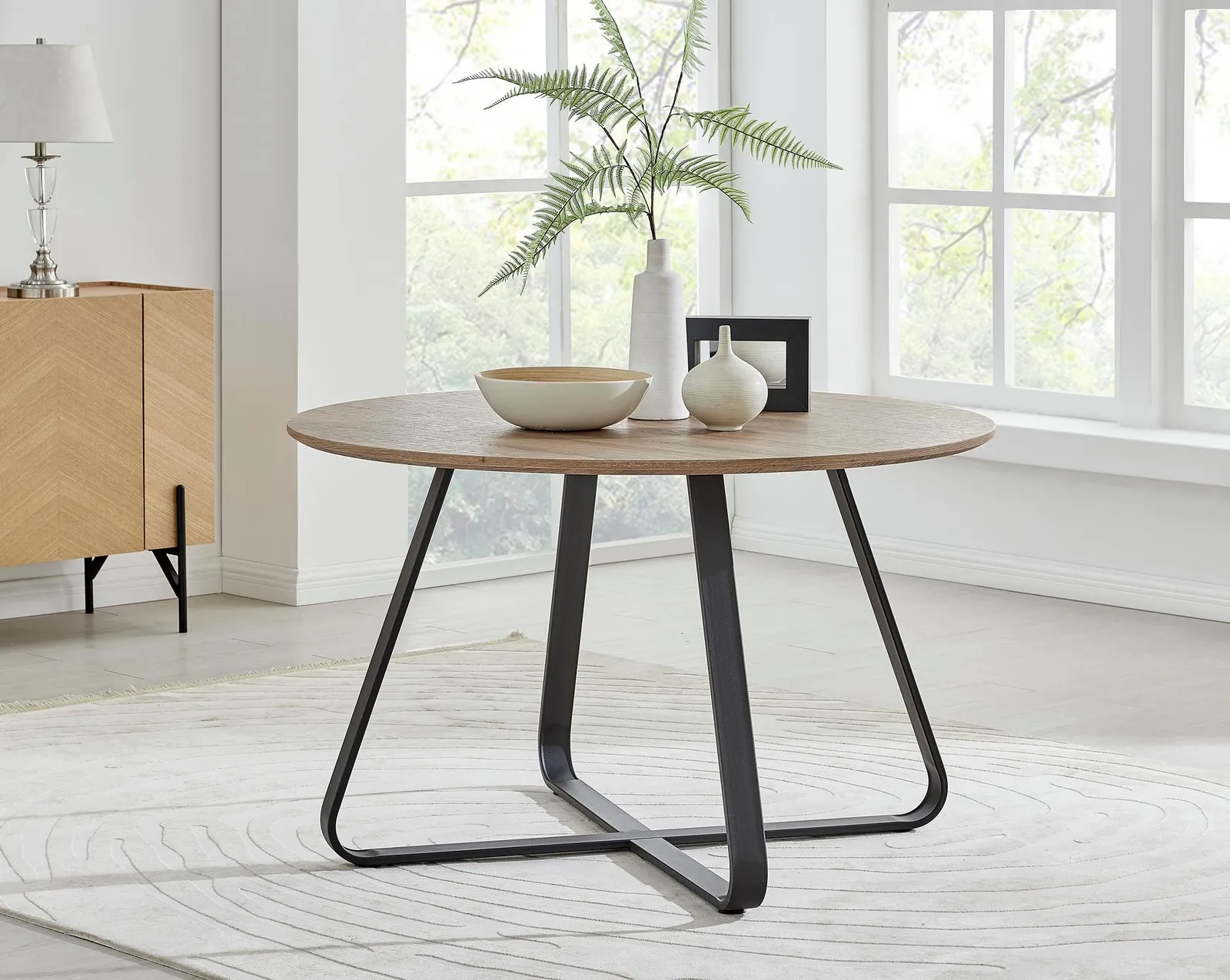 FurnitureboxUK Santorini Brown Round Table & 4 Corona Black Leg Chairs in Grey 6