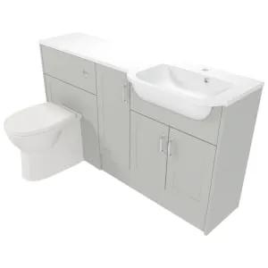 Deccado Padworth Whisper Grey Right Hand 1500mm Fitted Vanity & Toilet Pan Unit Combination with Right Hand Basin