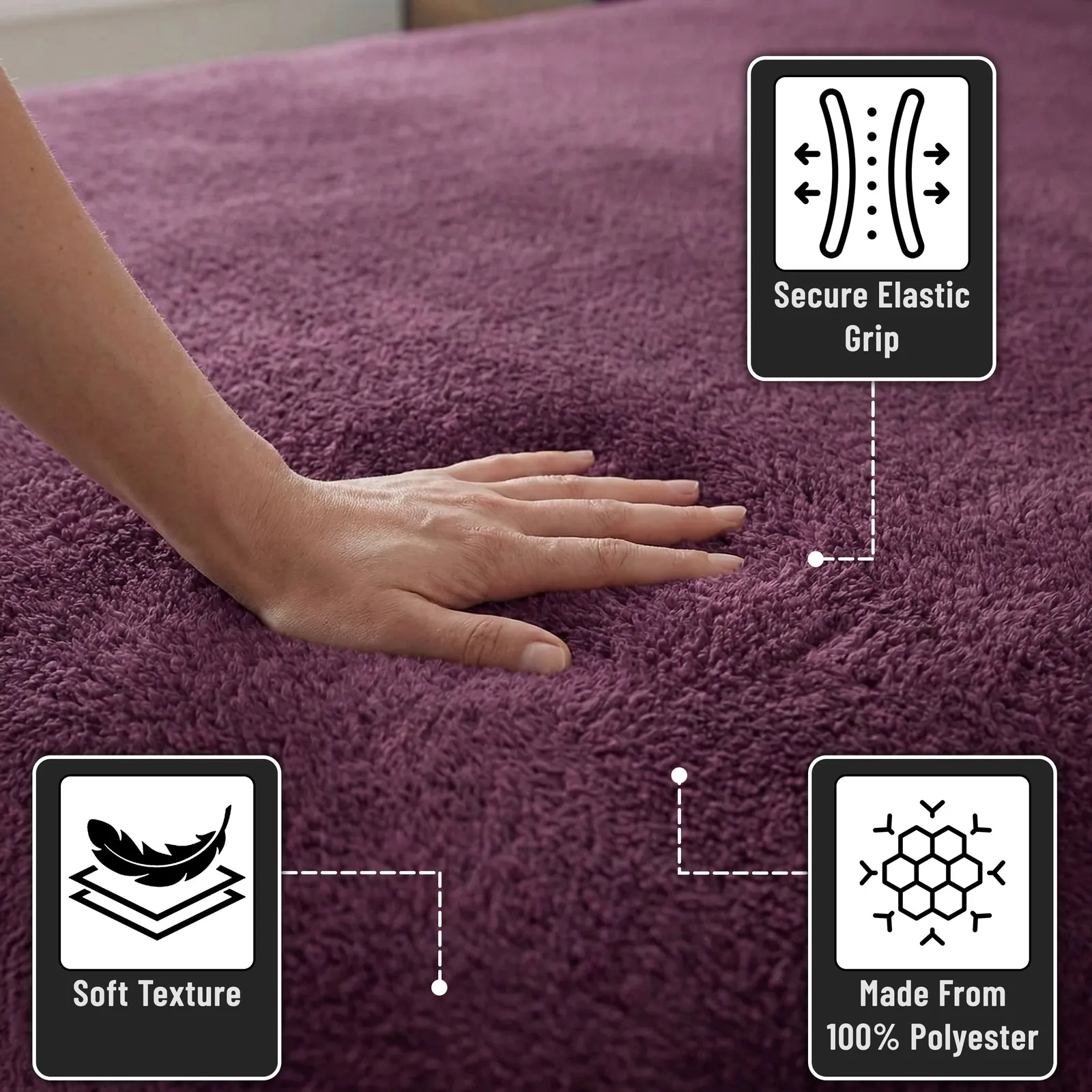 Smart Living Luxury Teddy Bear Fleece Fitted Sheet in Aubergine 3