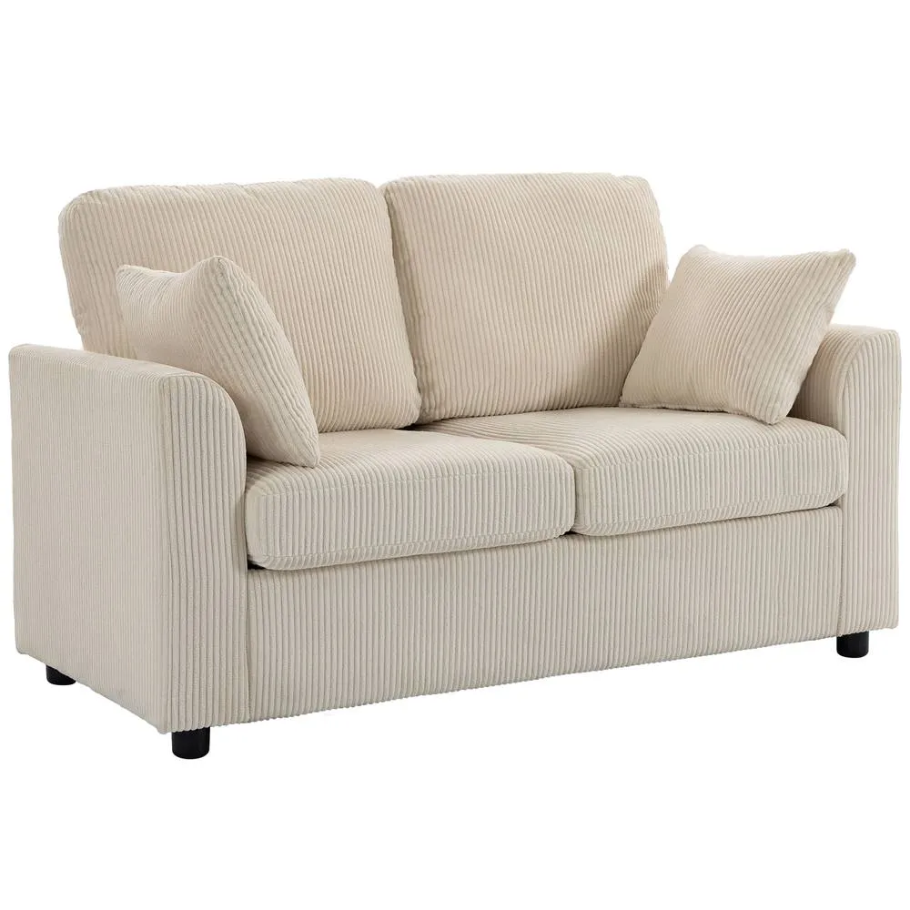 HOMCOM 2 Seater Sofa, Corduroy Small Couch with Spring Cushion, Beige 2