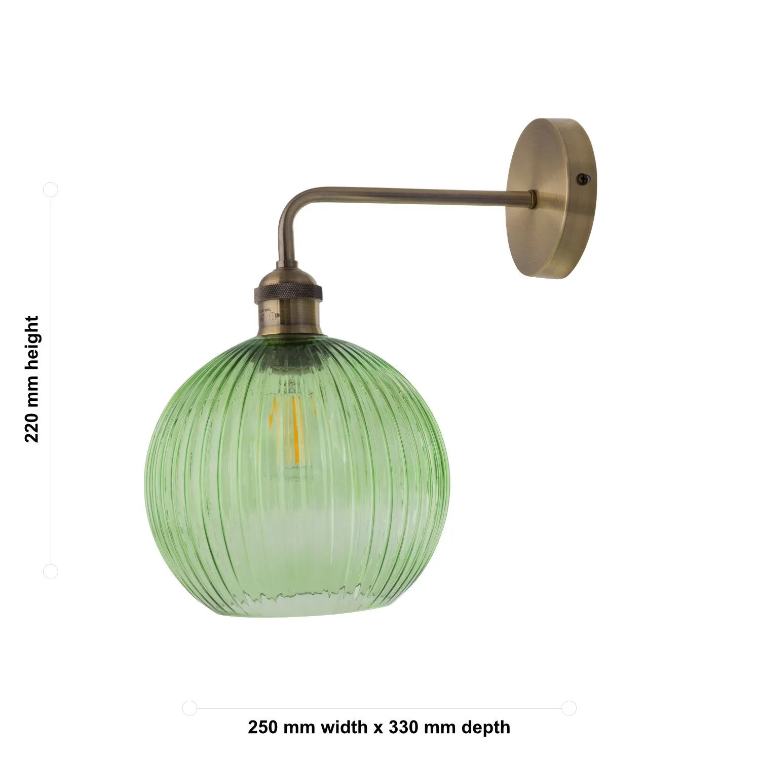 First Choice Lighting Set of 2 Isaac - Antique Brass Wall Lights with Green Ribbed Shades in Bronze 6