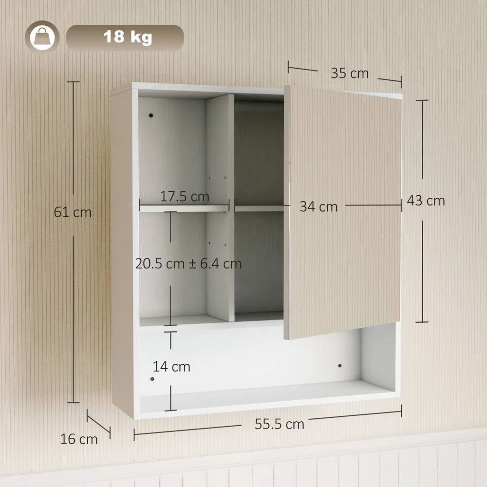 HOMCOM Bathroom Mirror Cabinet, Wall-Mounted, Adjustable Shelves in White 3