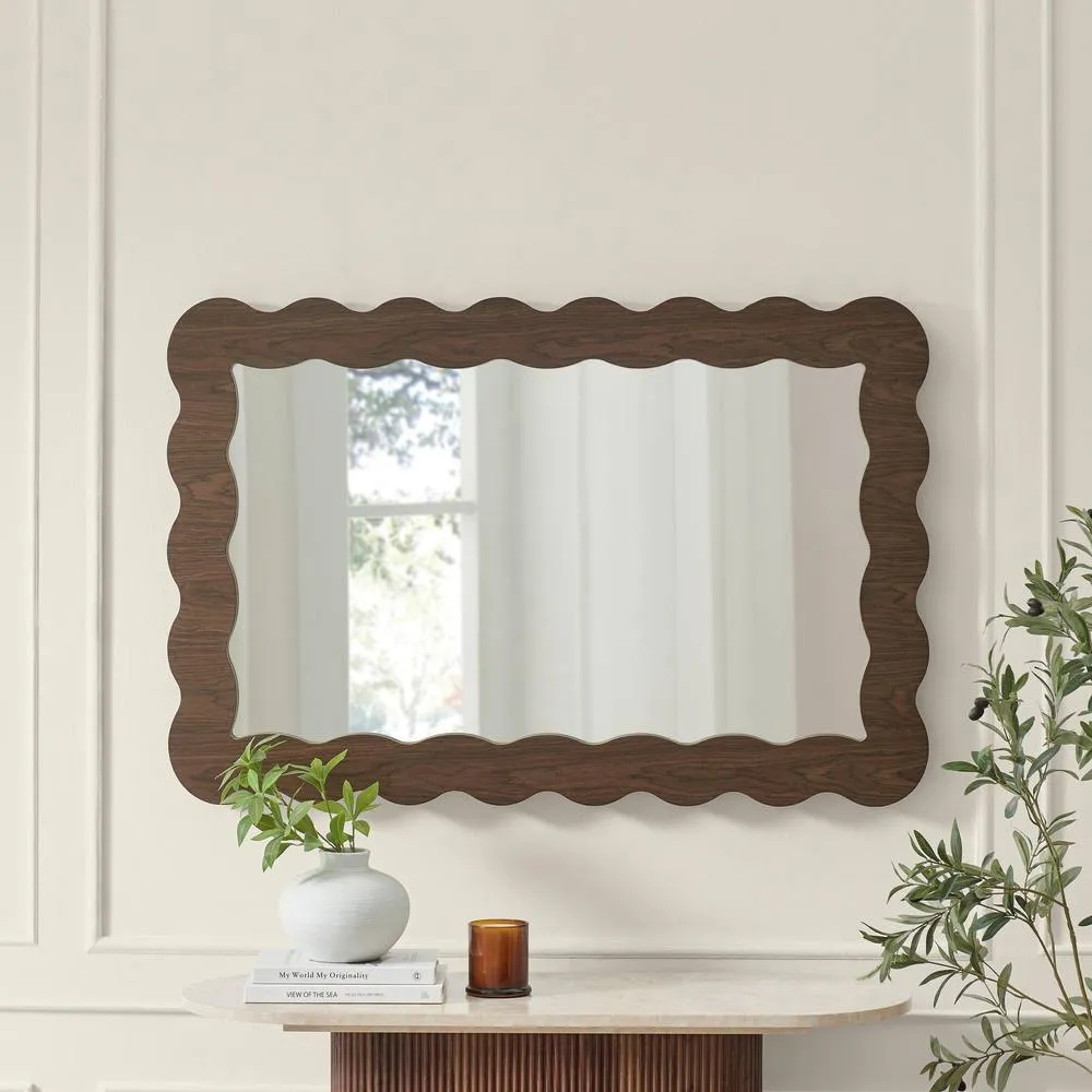 FurnitureboxUK Wiggle Walnut Wood Long Rectangle 120x80cm Wall Mirror 4