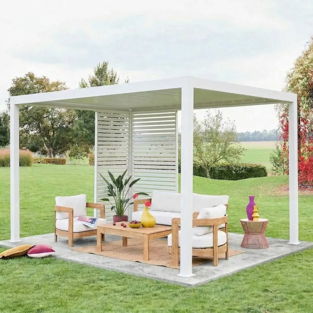 sweeek Louvered pergola Triomphe 3x4m + louvers 100cm + louvers 130cm in White 1