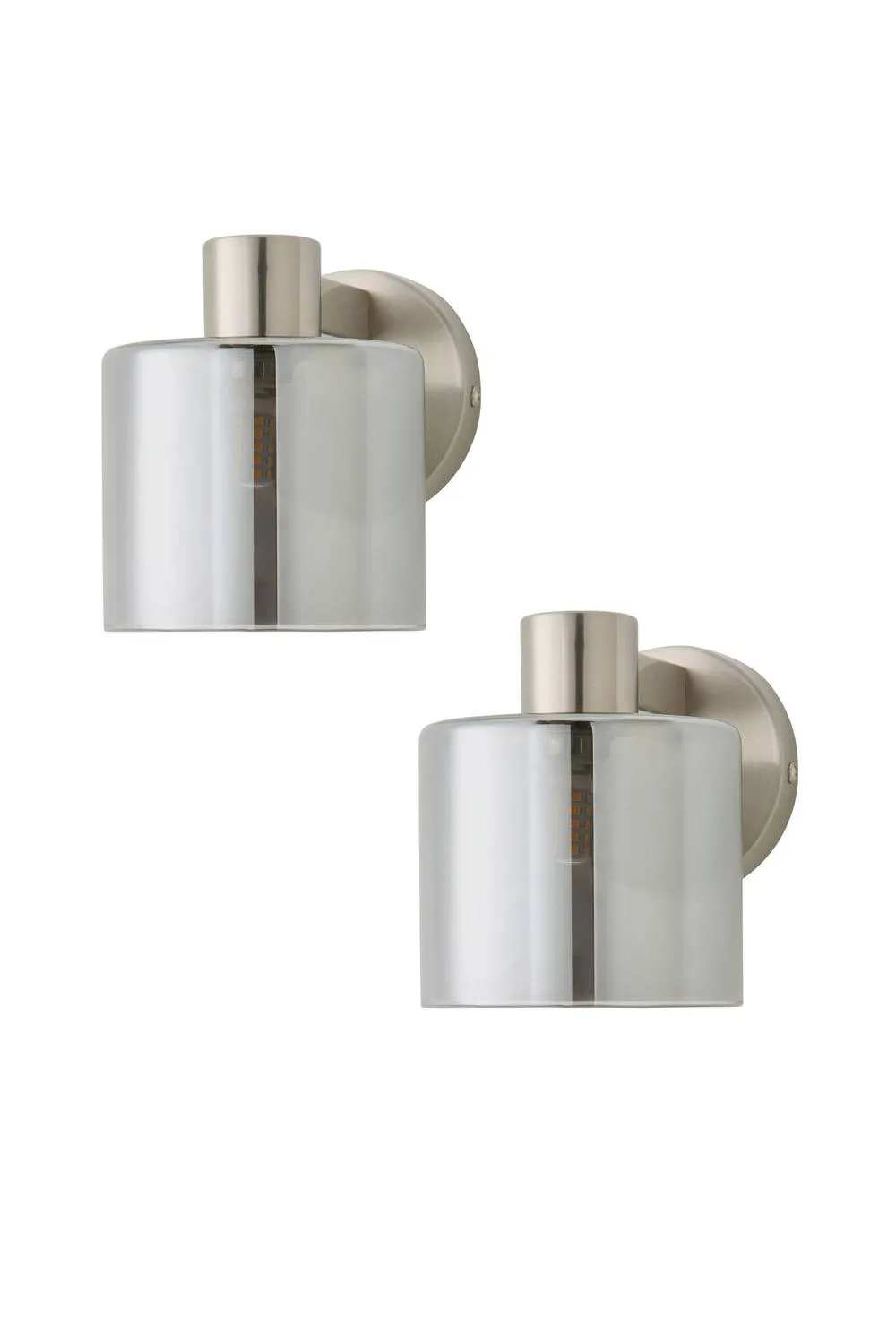 ValueLights Demi Pair of Smoked Glass Cup Wall Lights in Metallic Silver