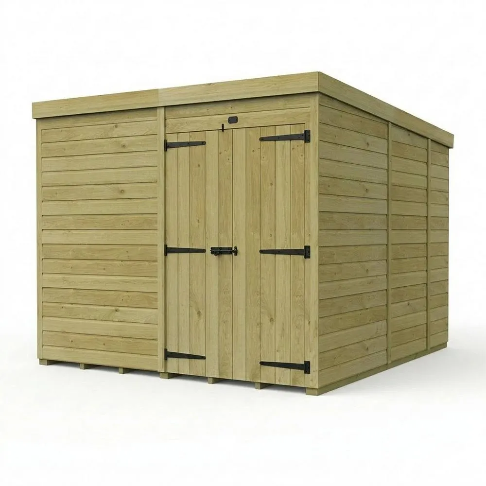 Buttercup Farm 8ft x 9ft Pent Garden Shed Double Door No Windows - Timber in Brown