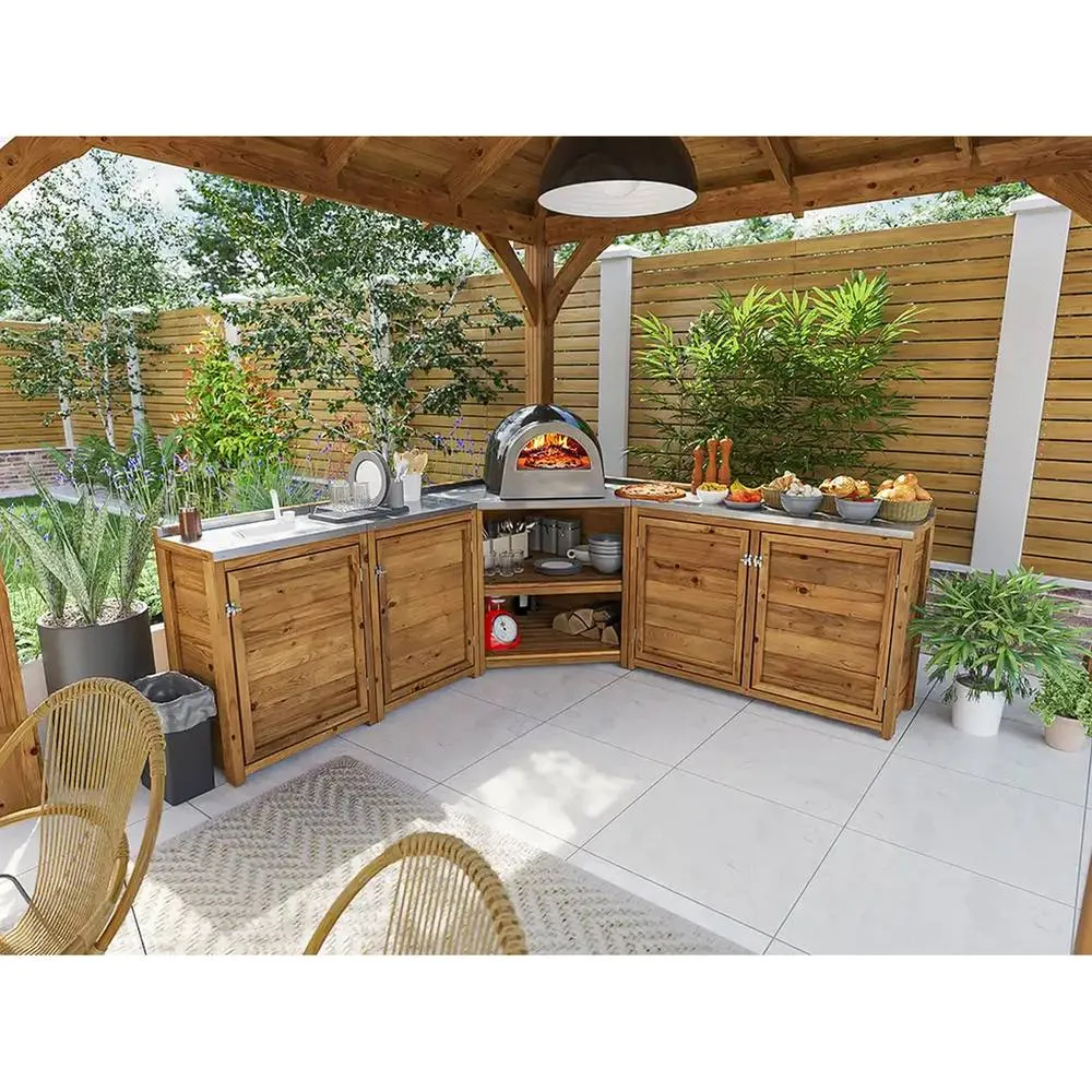 Dunster House Garden Kitchen with Left Side Sink W2m x D2m / W7' x D7' in Brown 2