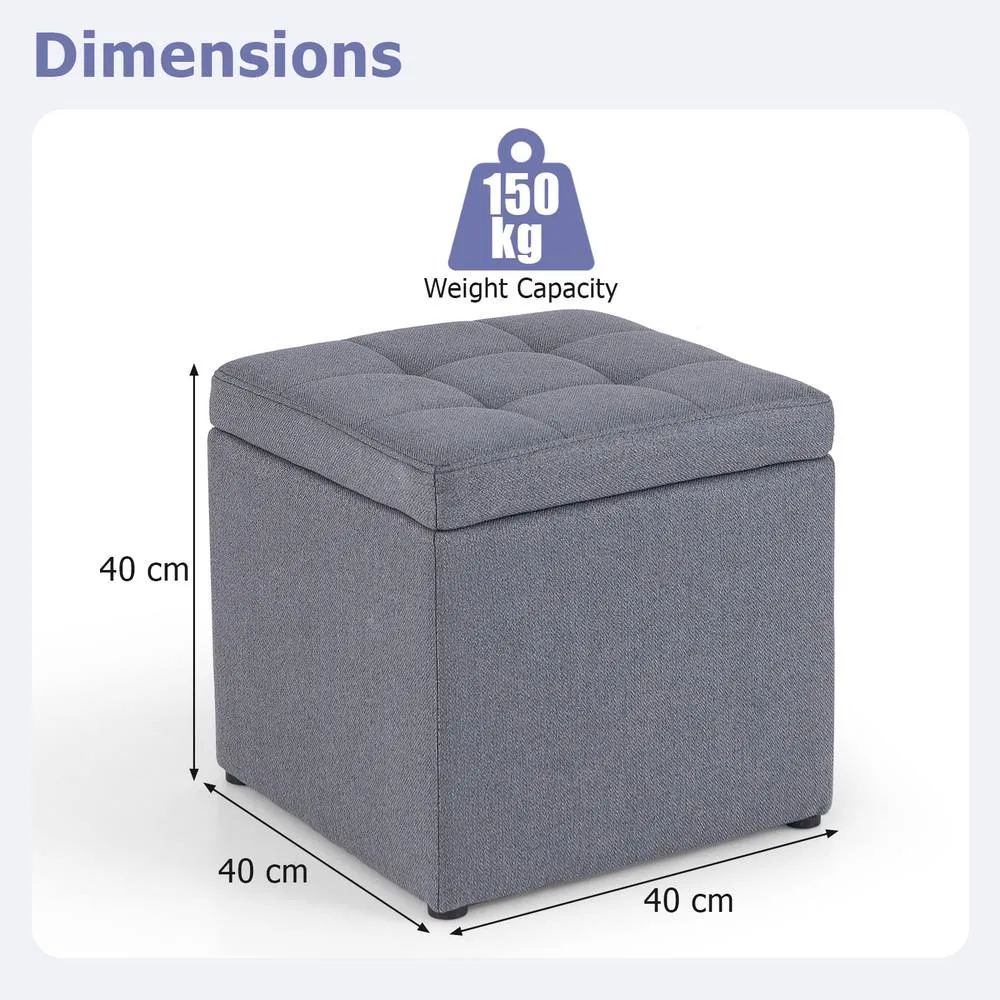 Costway Square Storage Ottoman Linen Fabric Upholstered Footstool in Grey 2