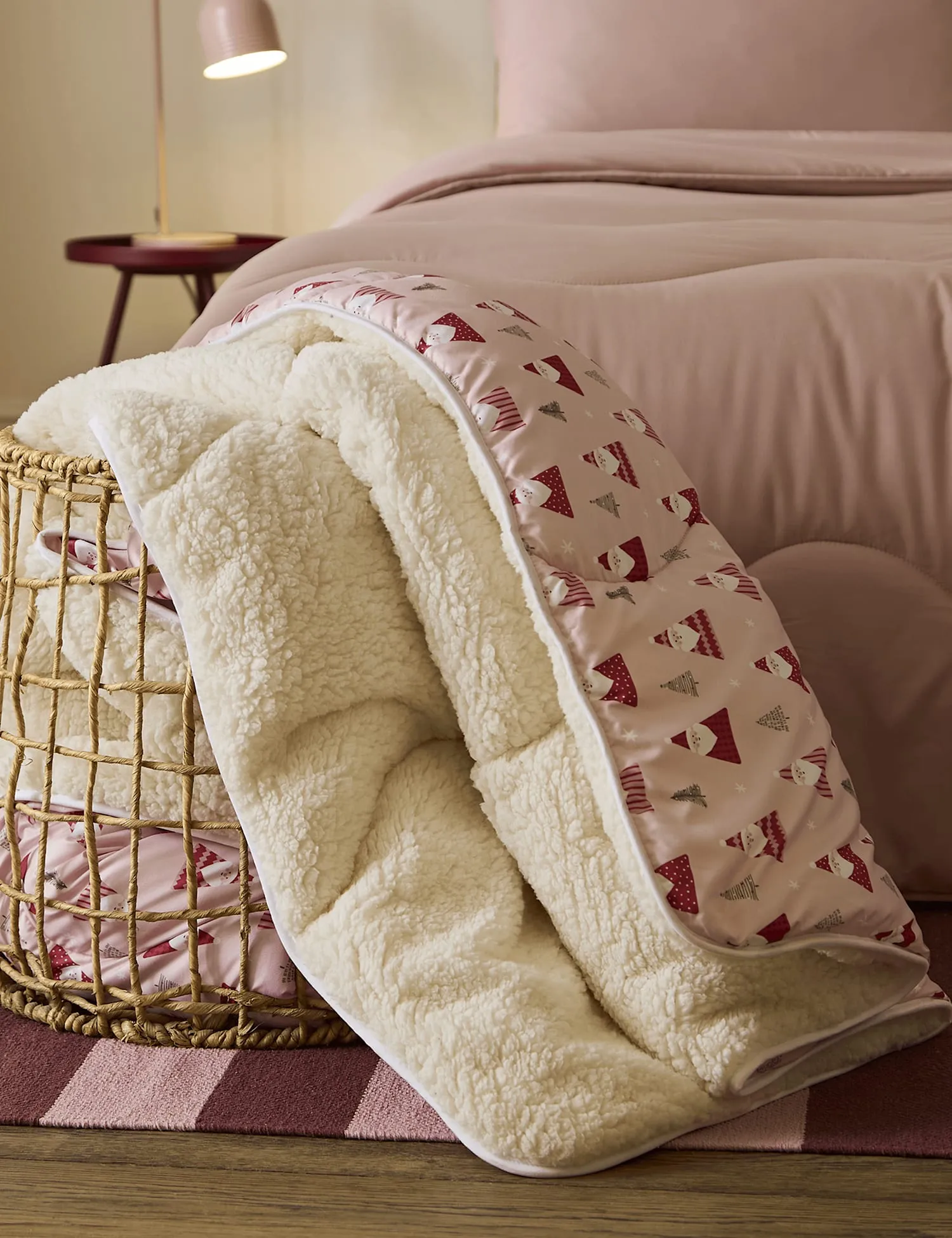Nightlark Pink Santa Sherpa Fleece 9 Tog Throw Pink