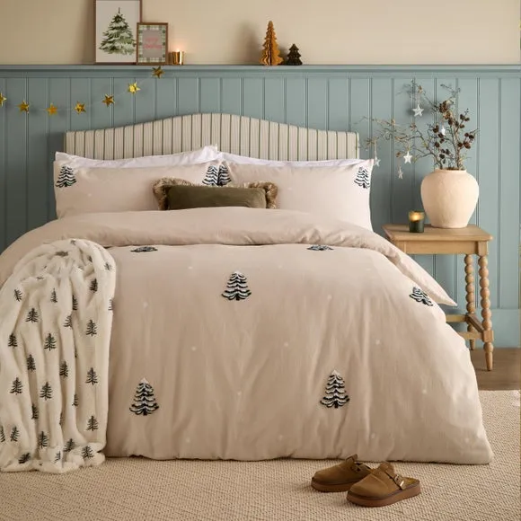 Furn. Pine Tree Tufted 100% Brushed Cotton Duvet Cover & Pillowcase Set 1