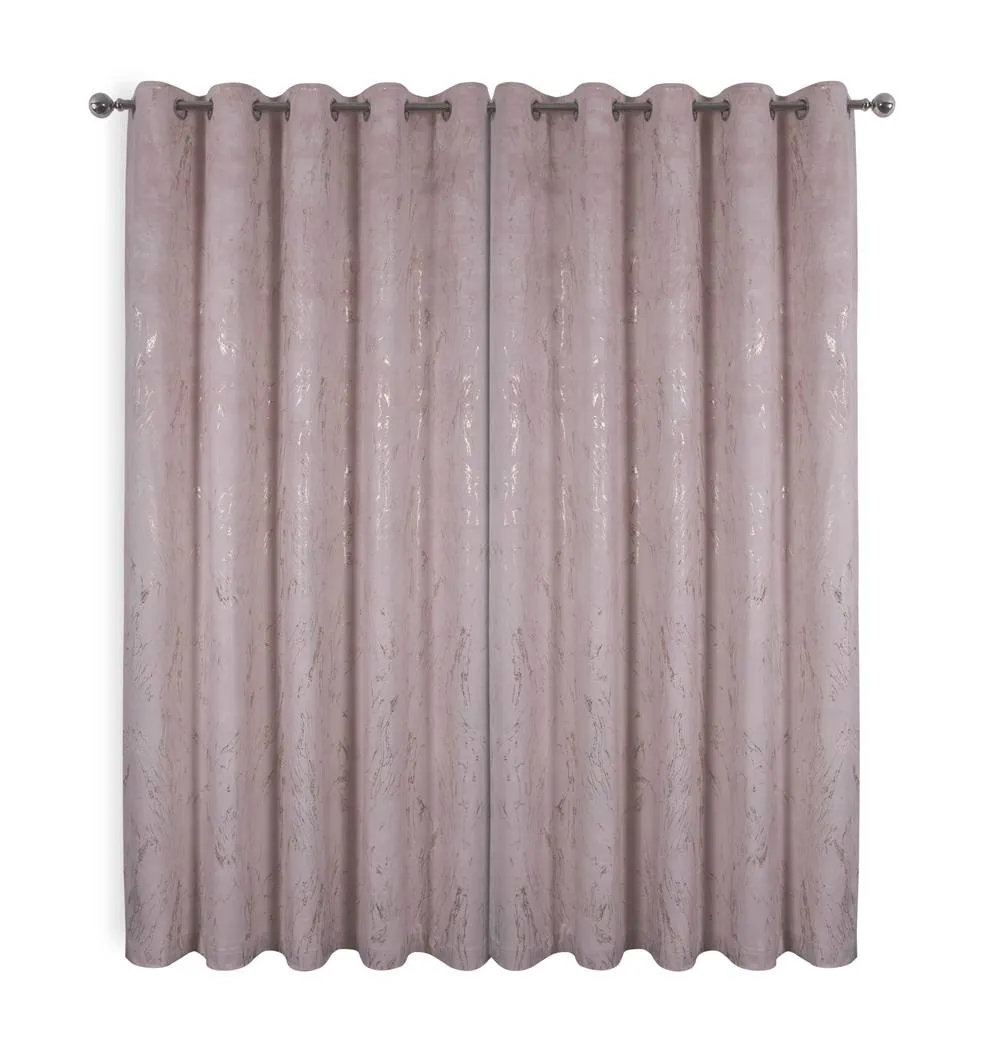 Smart Living Marble Effect Velvet Eyelet Curtains - Thermal Blackout - 2 Panels in Pink 3