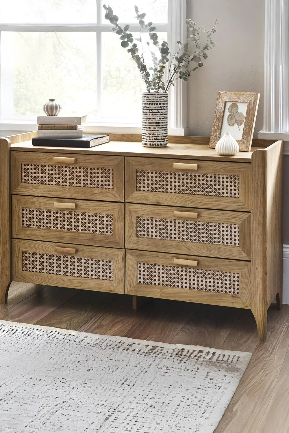 Julian Bowen Sydney Rattan Print 6 Drawer Wide Chest in Light Oak 1