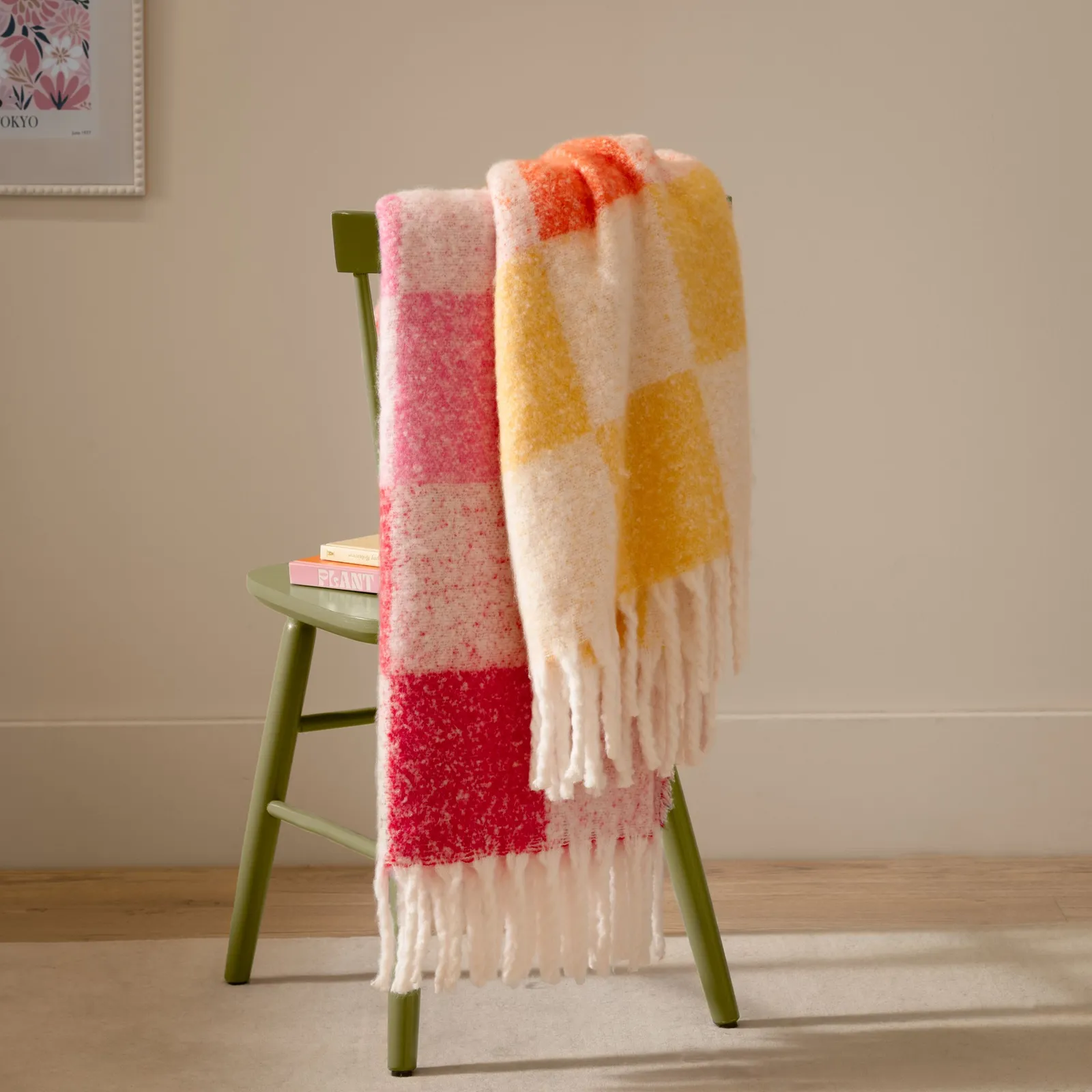 Furn Maisie Checked Tasselled Throw in Yellow