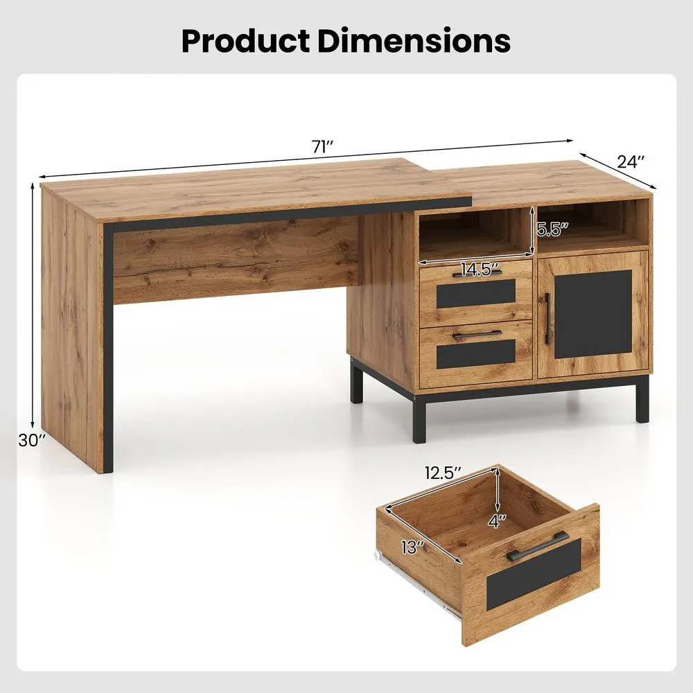 Costway 181cm Executive Desk Wooden Computer Table Workstation w/ Drawers in Natural 3