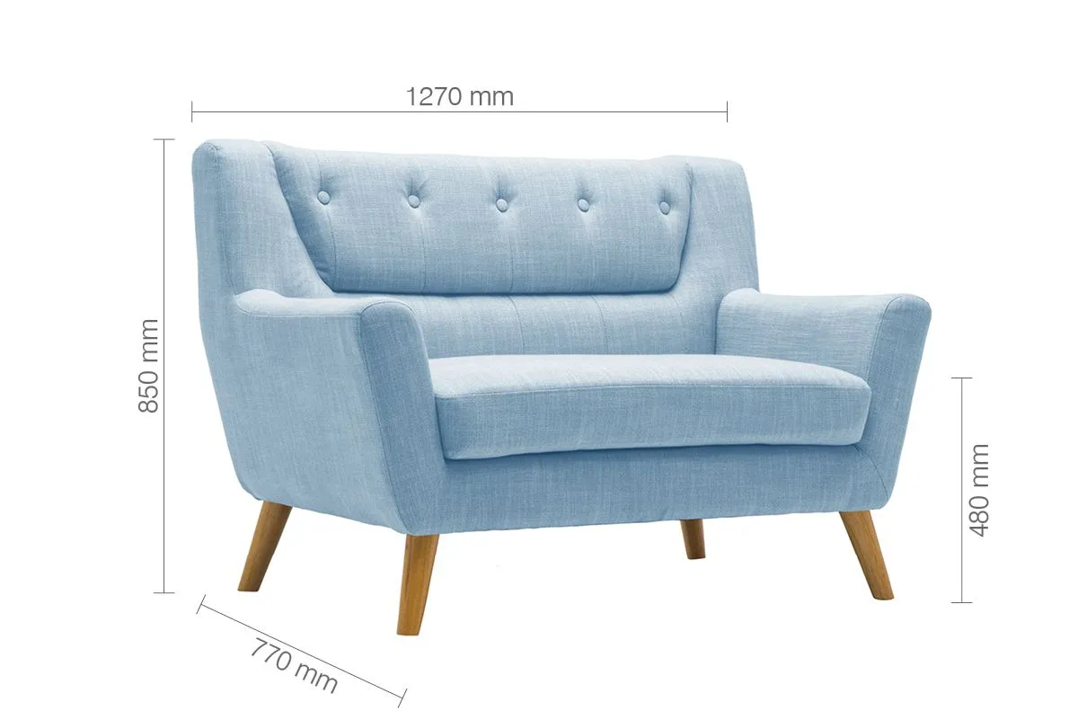 Birlea 2 Seater Sofa Lambeth Settee Modern Retro Style Fabric Wood Legs in Pale Blue 6