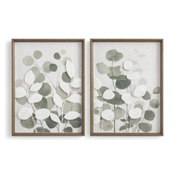 Set Of 2 Textured Eucalyptus Framed Prints 3