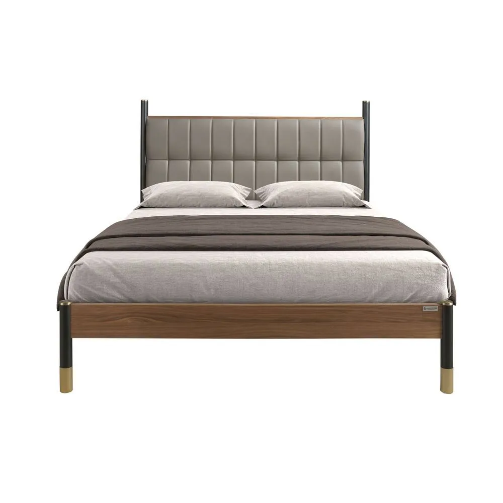 Angel Cerda Dark Grey Leatherette Double Bed, Walnut Veneer 2